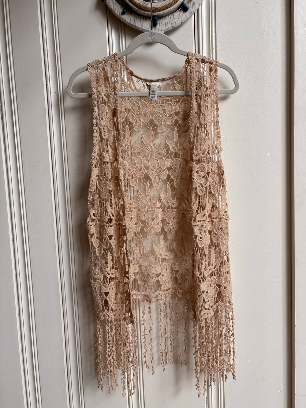 Boho Crochet Fringe Vest - Cream Small
